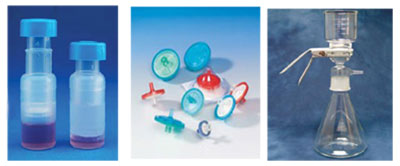 Syringe filters
Prep bottles, Mobile phase filtration apparatus